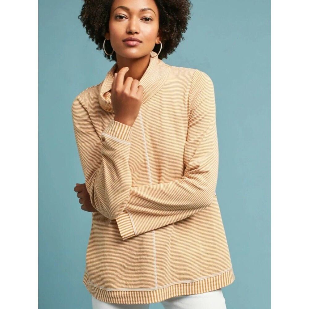 Anthropologie Maeve Womens Striped Tai Cowl Neck Sweater Size S Boho Coastal